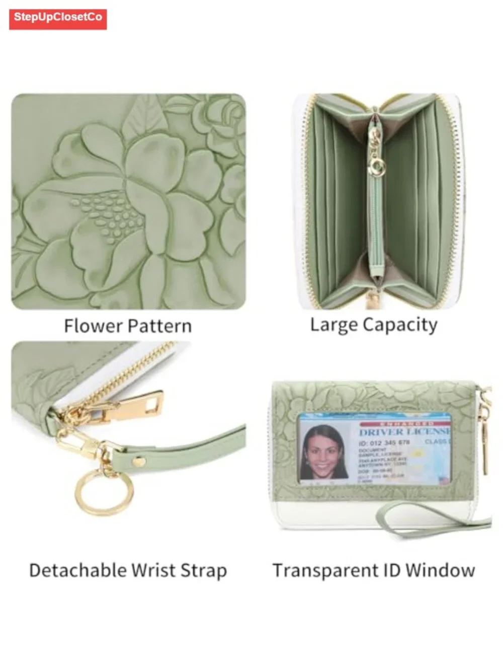 PU Leather RFID Blocking Credit Card Holder Wristlet with Zipper and ID Window